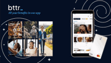 an advertisement for an app called bttr shows a phone and a card
