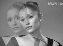 a black and white photo of a woman with a variety logo in the corner