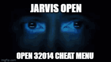 a picture of a man 's eyes with the words jarvis open open 32014 cheat menu