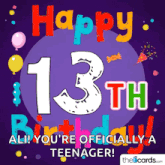 a colorful birthday card for a 13th birthday