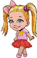 a cartoon drawing of a little girl with pigtails and a star on her shirt