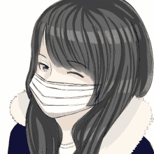 a drawing of a girl wearing a mask with her eyes closed