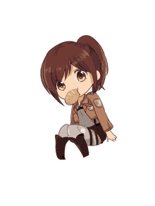 a chibi drawing of a girl with a ponytail eating a piece of bread