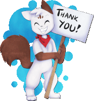 a cartoon character is holding a sign that says thank you