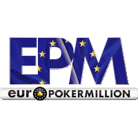 a logo for epm euro pokermillion with a blue background