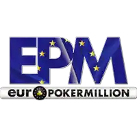 a logo for epm euro pokermillion with a blue background