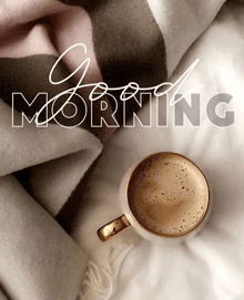 a picture of a cup of coffee with the words good morning
