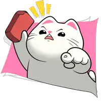 a cartoon cat is holding a red block in its paw