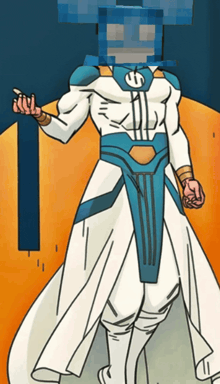 a cartoon drawing of a superhero with a dollar sign on his face