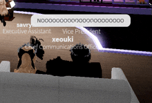 a screenshot of a video game with the words executive assistant vice president xeouki chief communications office