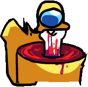 a cartoon duck with blood coming out of its mouth is sitting on a bloody table .