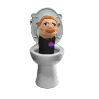 a puppet is sitting in a toilet with the lid up