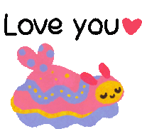 a drawing of a pink and purple worm with the words " love you " below it