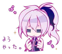 a drawing of a girl with purple hair and a ponytail is surrounded by chinese writing