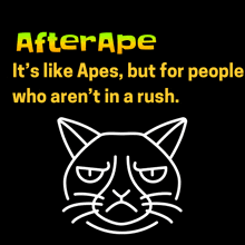 a poster with a grumpy cat and the words after ape it 's like apes but for people who are n't in a rush