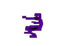 a purple pixel art character is pointing a gun at something .