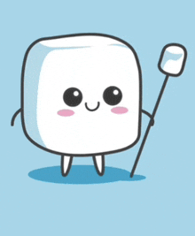 a cartoon drawing of a marshmallow with a stick in its hand