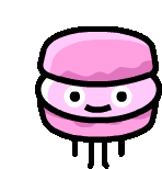 a cartoon drawing of a pink macaron with a face and a smile .