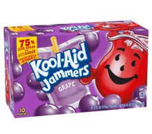 a box of kool-aid jammers grape soda