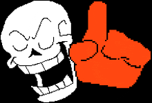 a pixel art drawing of a skeleton giving a thumbs up