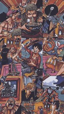 a collage of one piece characters including luffy and sanji