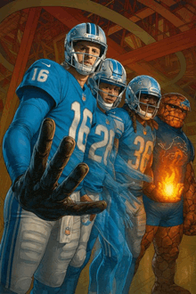 a group of detroit lions football players including number 16