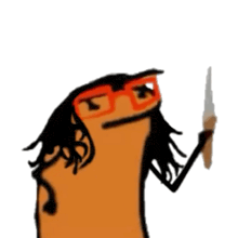 a cartoon character with glasses and a knife
