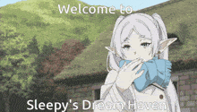a picture of a girl with the words welcome to sleepy 's dream haven on it