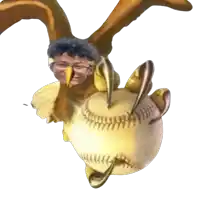 a cartoon of a griffin holding a baseball with a man 's face on it