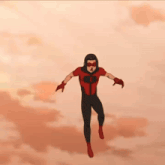 a cartoon of a man holding a smaller superhero in his arms