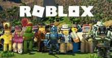 a group of roblox characters standing next to each other on a grassy field .