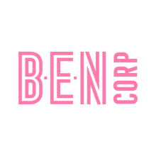 a pink logo that says ben corp on it