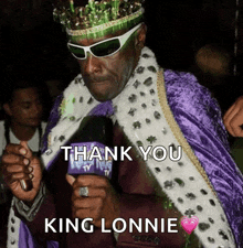 a man in a king costume says thank you king lonnie on the bottom