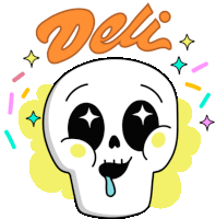 an illustration of a skull with the word deli above it