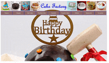 a cake factory website shows a happy birthday cake topper