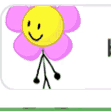 a stick figure with a smiley face and a pink flower on it .