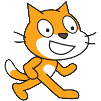 a cartoon cat is walking and smiling on a white background .