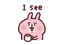 a pink bunny with the words i see written on it