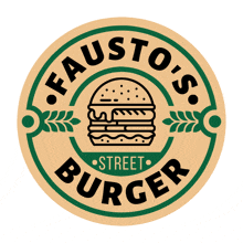 a logo for fausto 's street burger with a hamburger on it