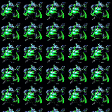 a seamless pattern of green and purple monsters against a black background