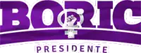 a purple logo for boric presidente with a fist and a cross