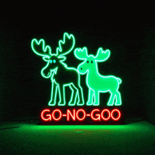 a neon sign with moose and the words go-no-goo