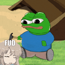 a cartoon frog with the word fud on the bottom