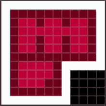 a grid of red squares with a black square in the corner