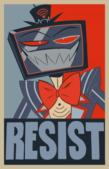 a poster of a cartoon character with the word resist on it