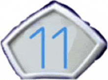 the number 11 is written in blue on a silver badge .