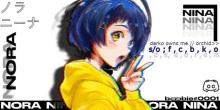 a girl with blue hair is wearing headphones and making a peace sign