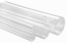 clear plastic pipes of different sizes are stacked on top of each other