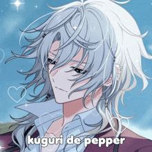 a drawing of a man with white hair and the words kuguri de pepper below him