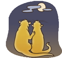 a cartoon of two cats looking at the moon